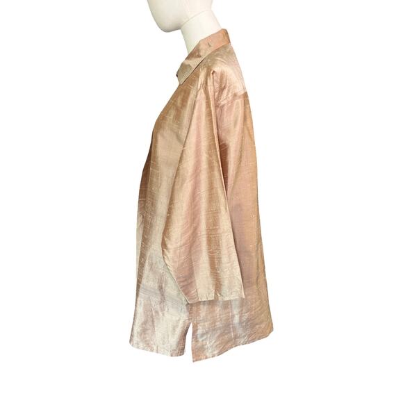 Emmelle NYC Silk Shantung Long Jacket Topper Beige Metallic Sheen Size 1 - Picture 4 of 10